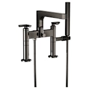 Brizo Kintsu Cross Handle Deck Mounted Tub Filler with Integrated Diverter and Hand Shower Brilliance Black Onyx